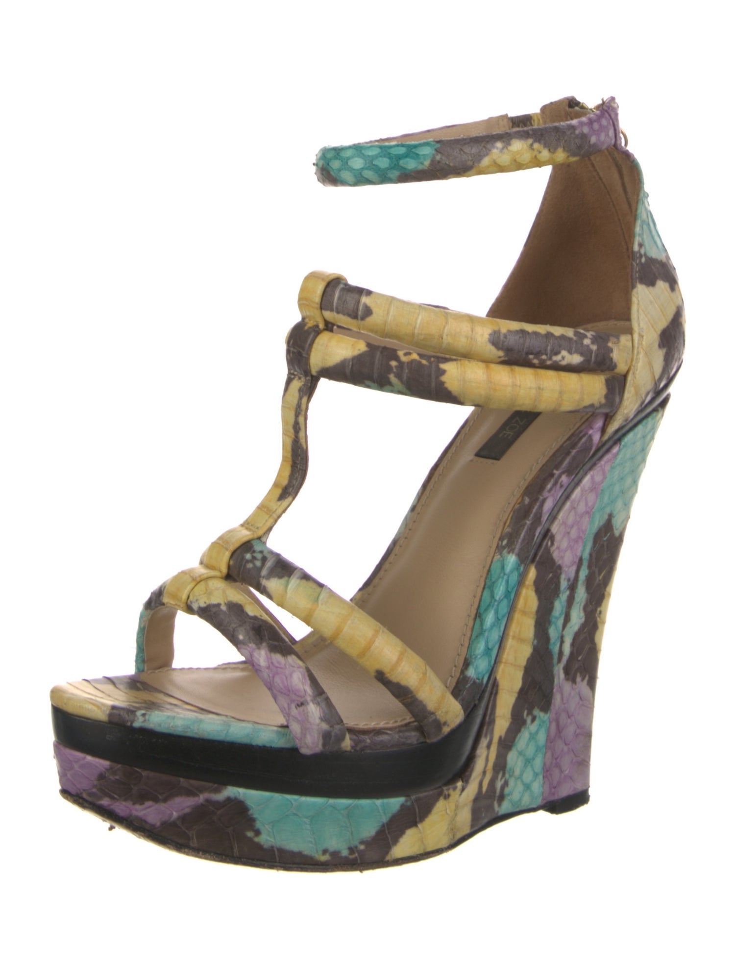 Rachel Zoe Snakeskin Printed T-Strap Sandals