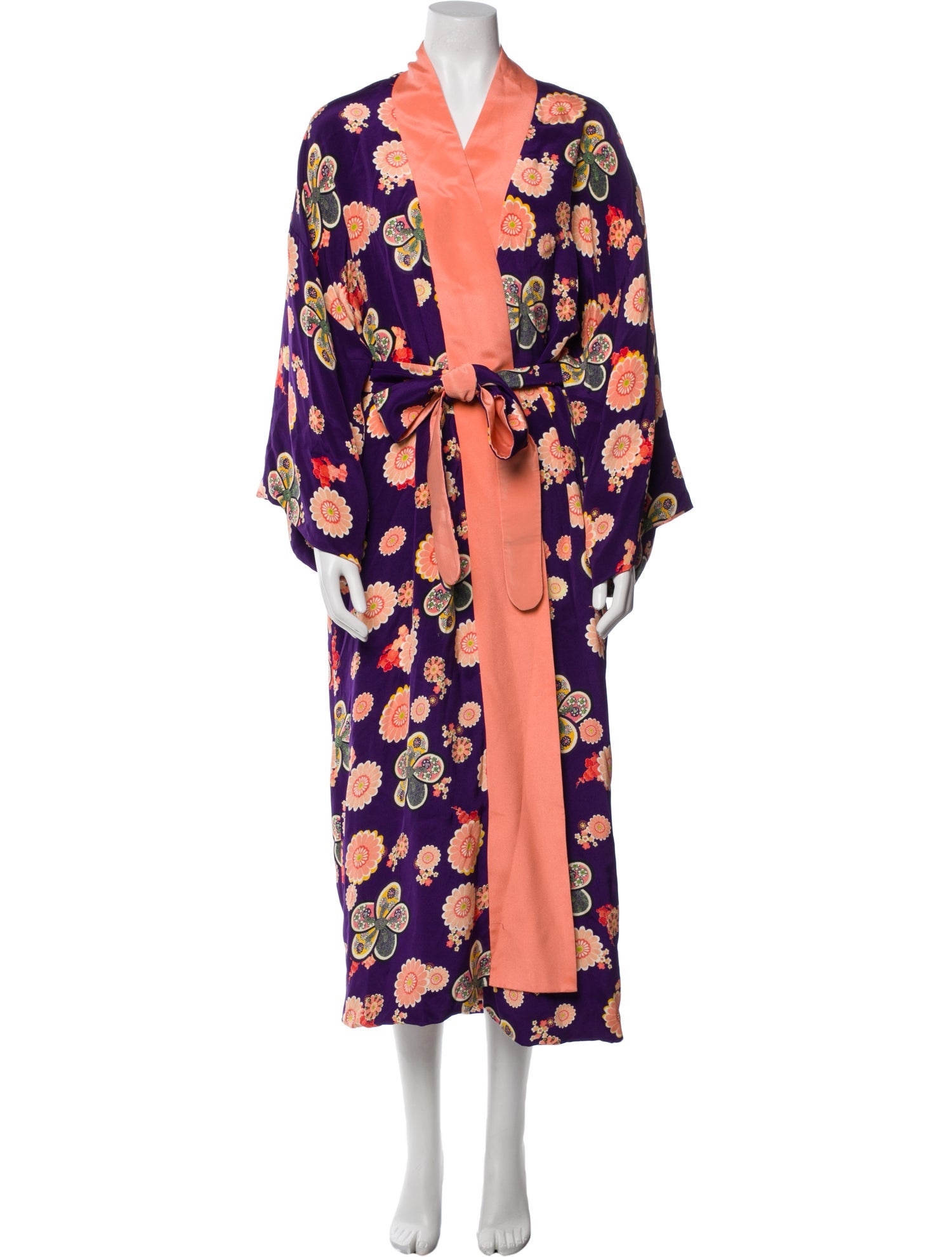 RACIL Silk Floral Print Trench Coat