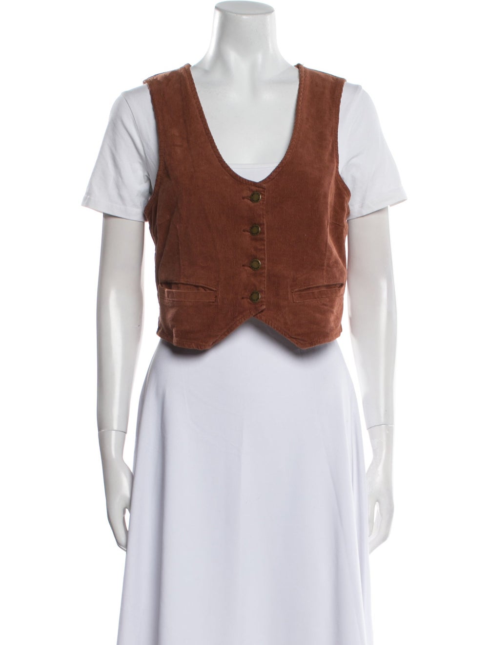 Rolla's Vest Brown Collarless Patch Pockets & - image 1