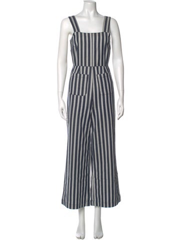 Pre-owned Rolla's Striped Square Neckline Jumpsuit In Blue