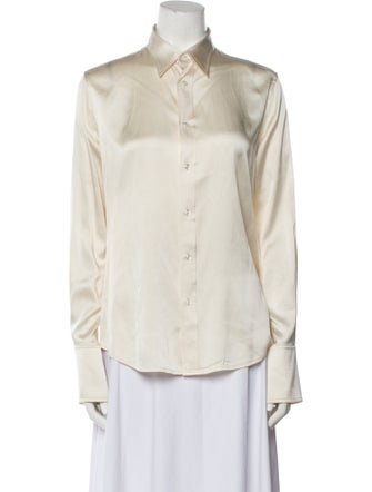 Ralph Lauren Black Label Silk Long Sleeve Button-Up Top