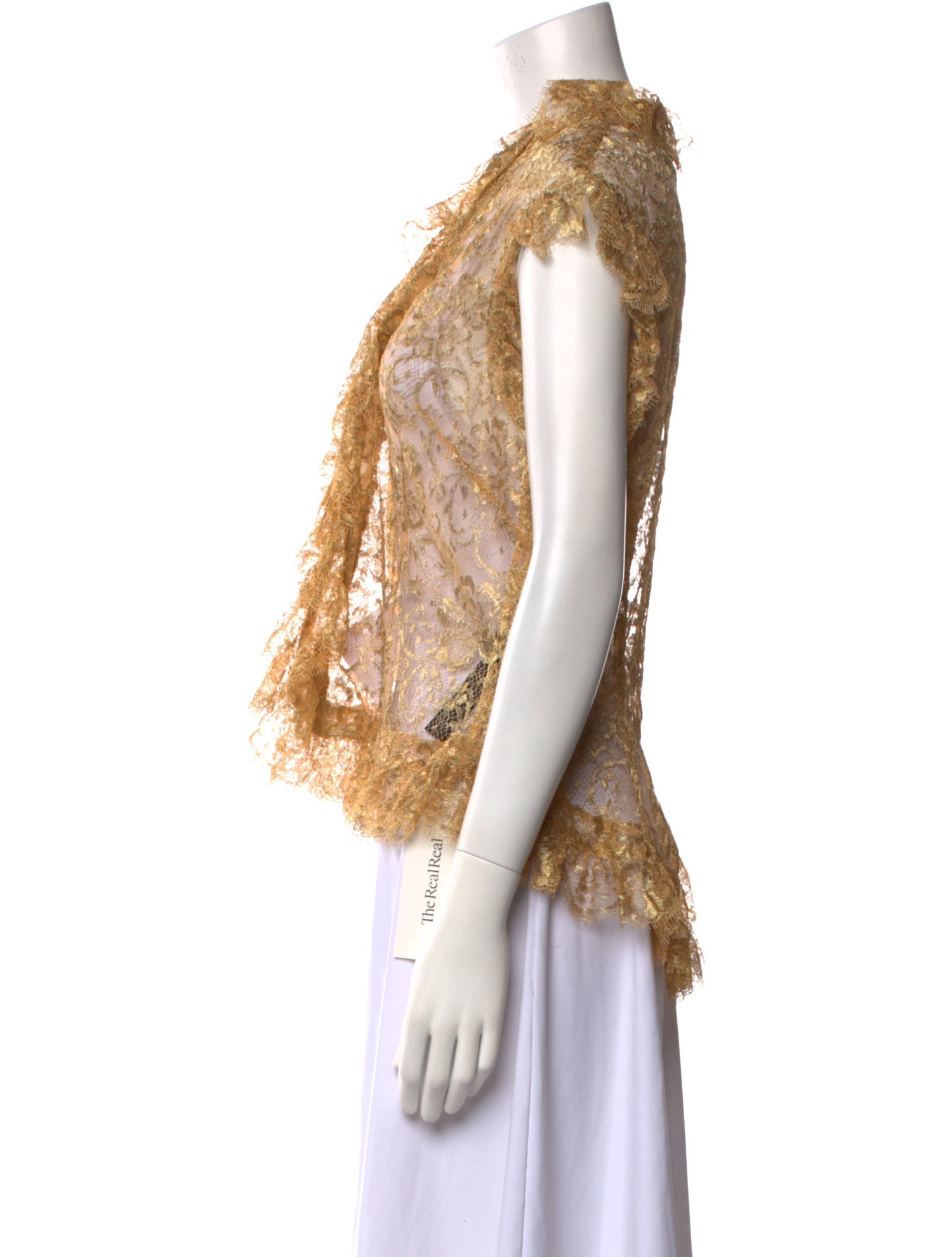 Ralph Lauren Black Label Lace Pattern V-Neck Blouse