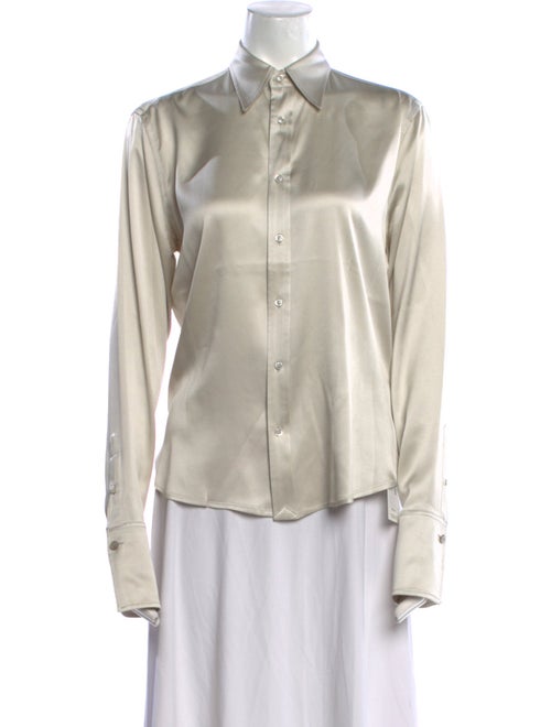 Ralph Lauren Black Label Silk Long Sleeve Button-Up Top