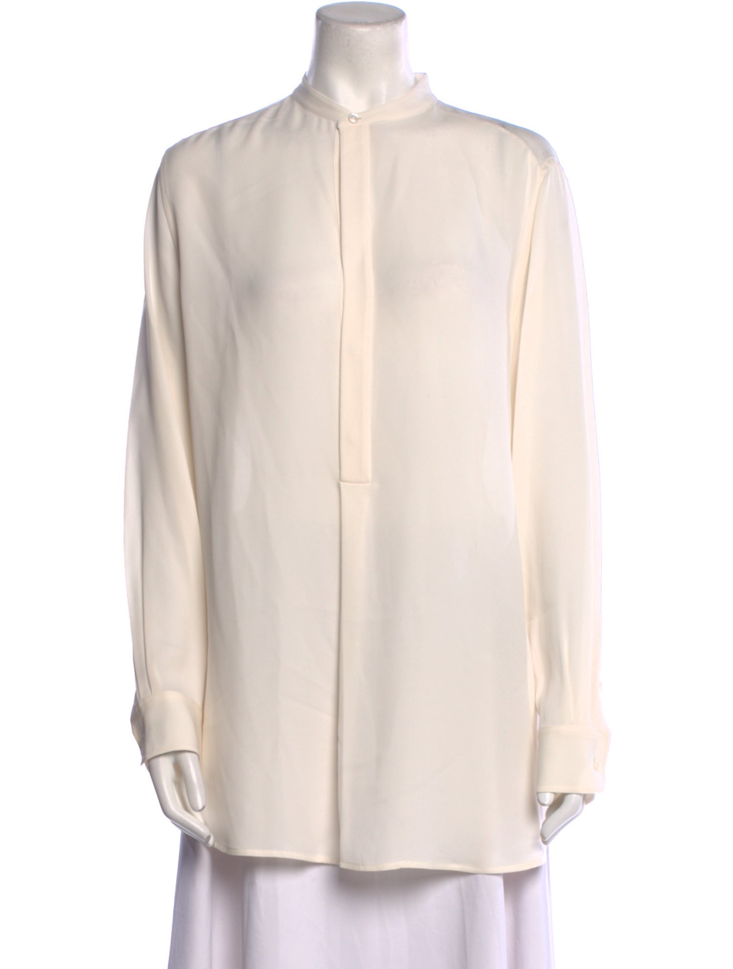 Ralph Lauren Silk Mock Neck Button-Up Top