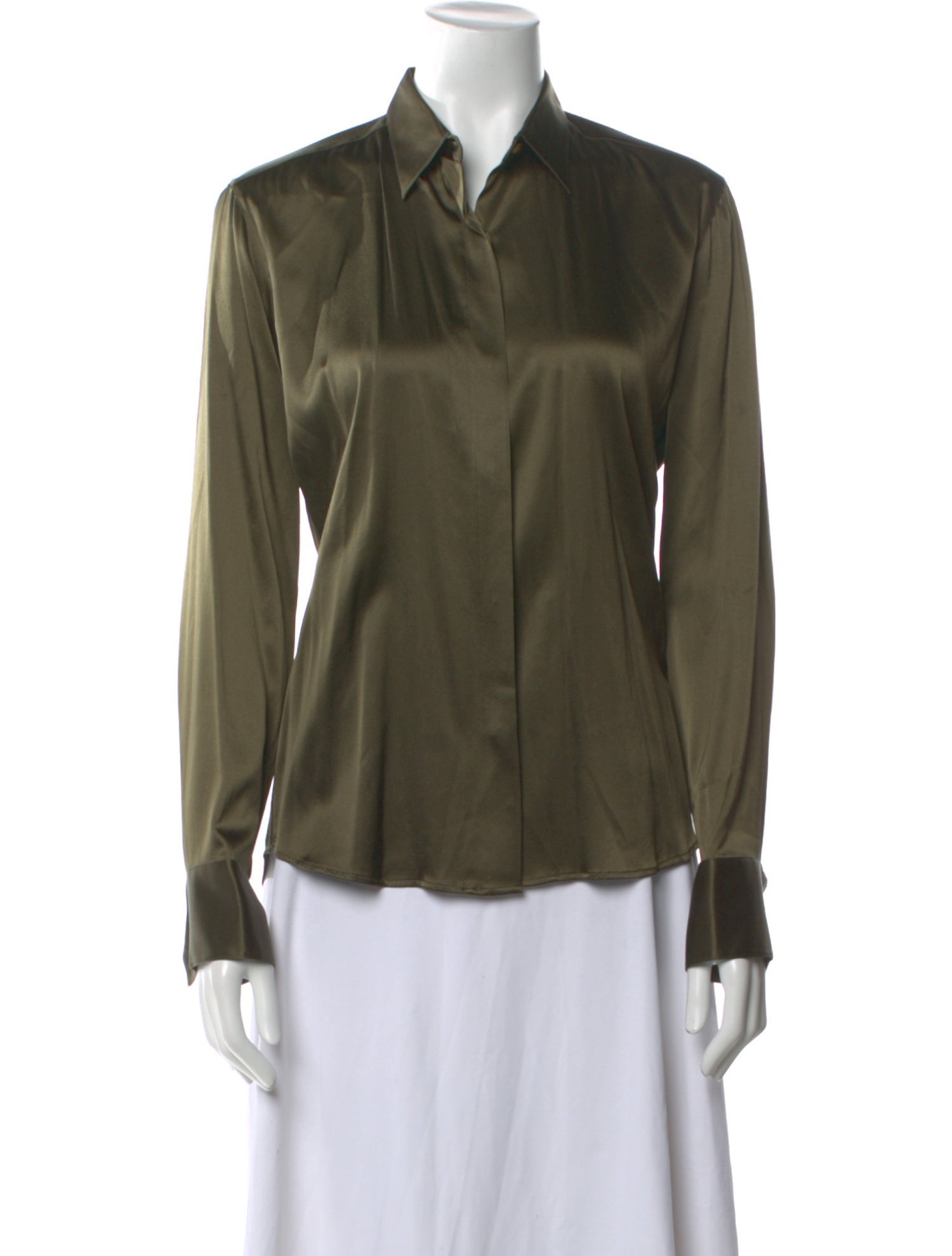 Ralph Lauren Black Label Silk Long Sleeve Button-Up Top