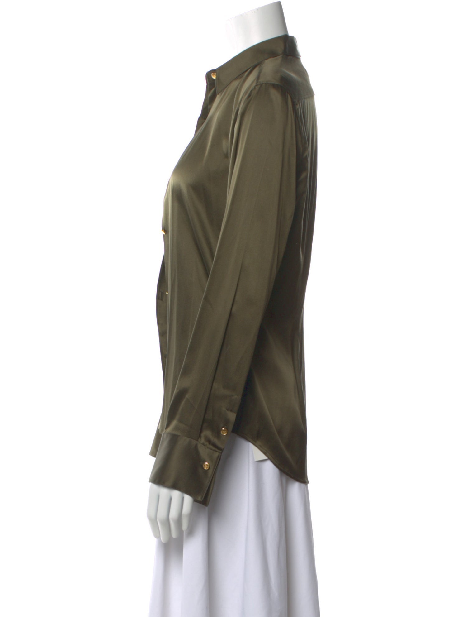 Ralph Lauren Black Label Silk Long Sleeve Button-Up Top