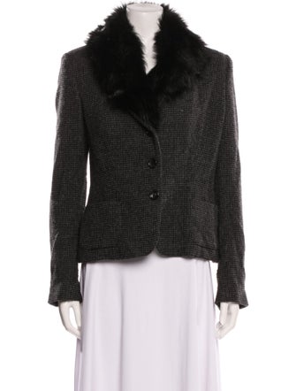 Ralph Lauren Black Label Wool Tweed Pattern Faux Fur Jacket