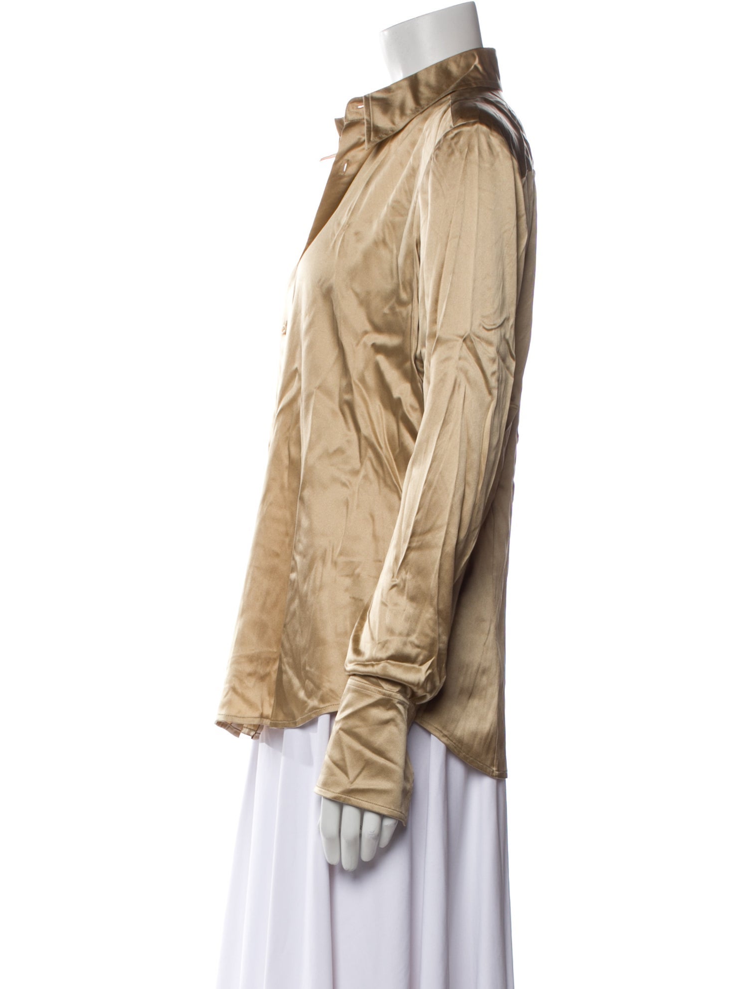 Ralph Lauren Black Label Silk Long Sleeve Button-Up Top