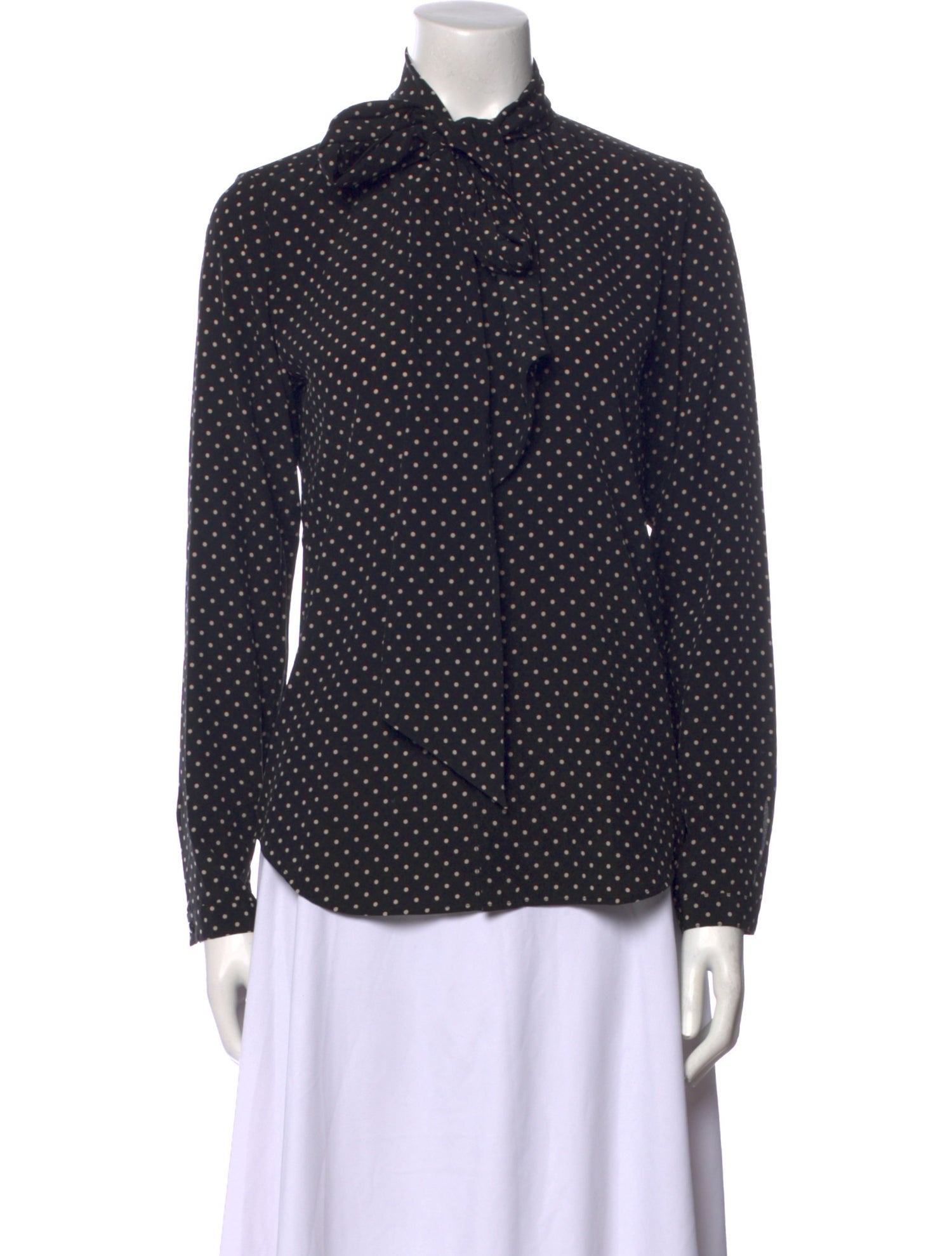 Ralph Lauren Black Label Silk Polka Dot Print Button-Up Top