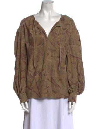 Ralph Lauren Black Label Suede Paisley Print Blouse