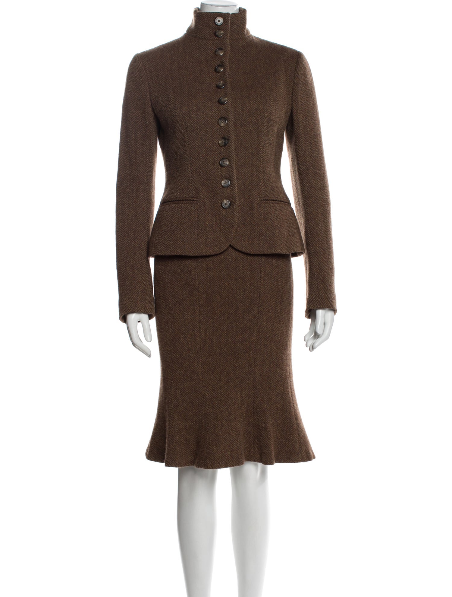Ralph Lauren Black Label Wool Tweed Pattern Skirt Suit