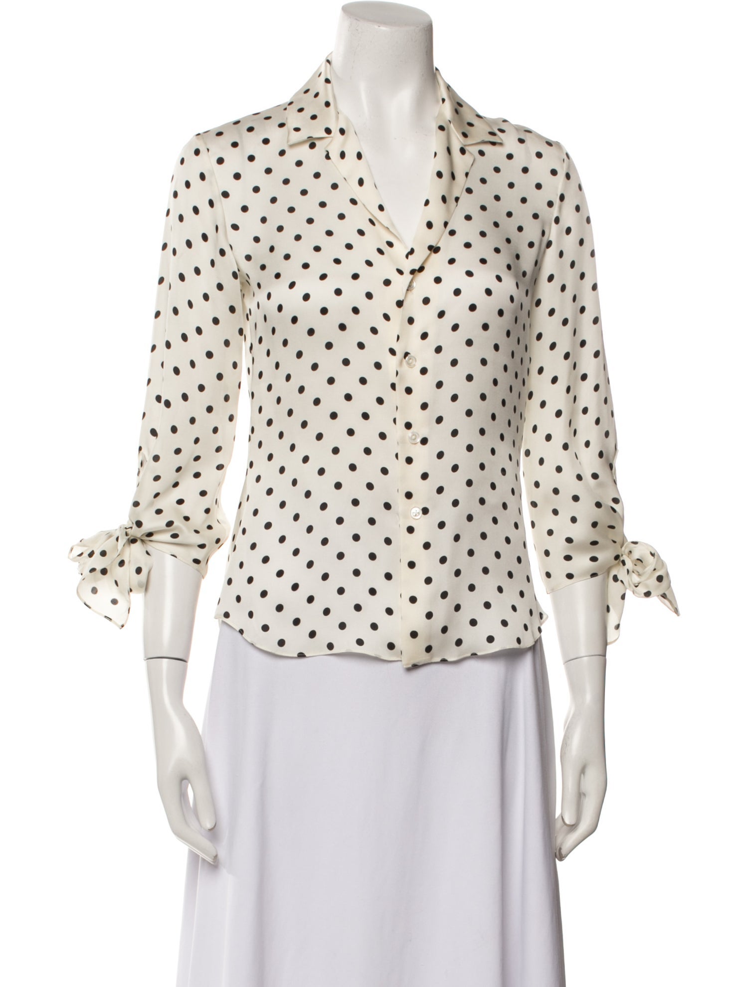 Ralph Lauren Black Label Silk Polka Dot Print Button-Up Top