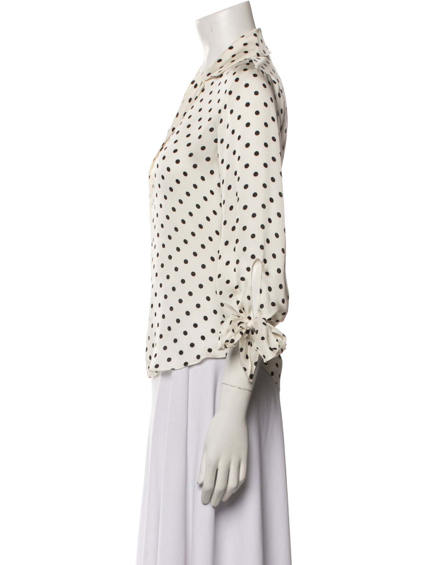 Ralph Lauren Black Label Silk Polka Dot Print Button-Up Top