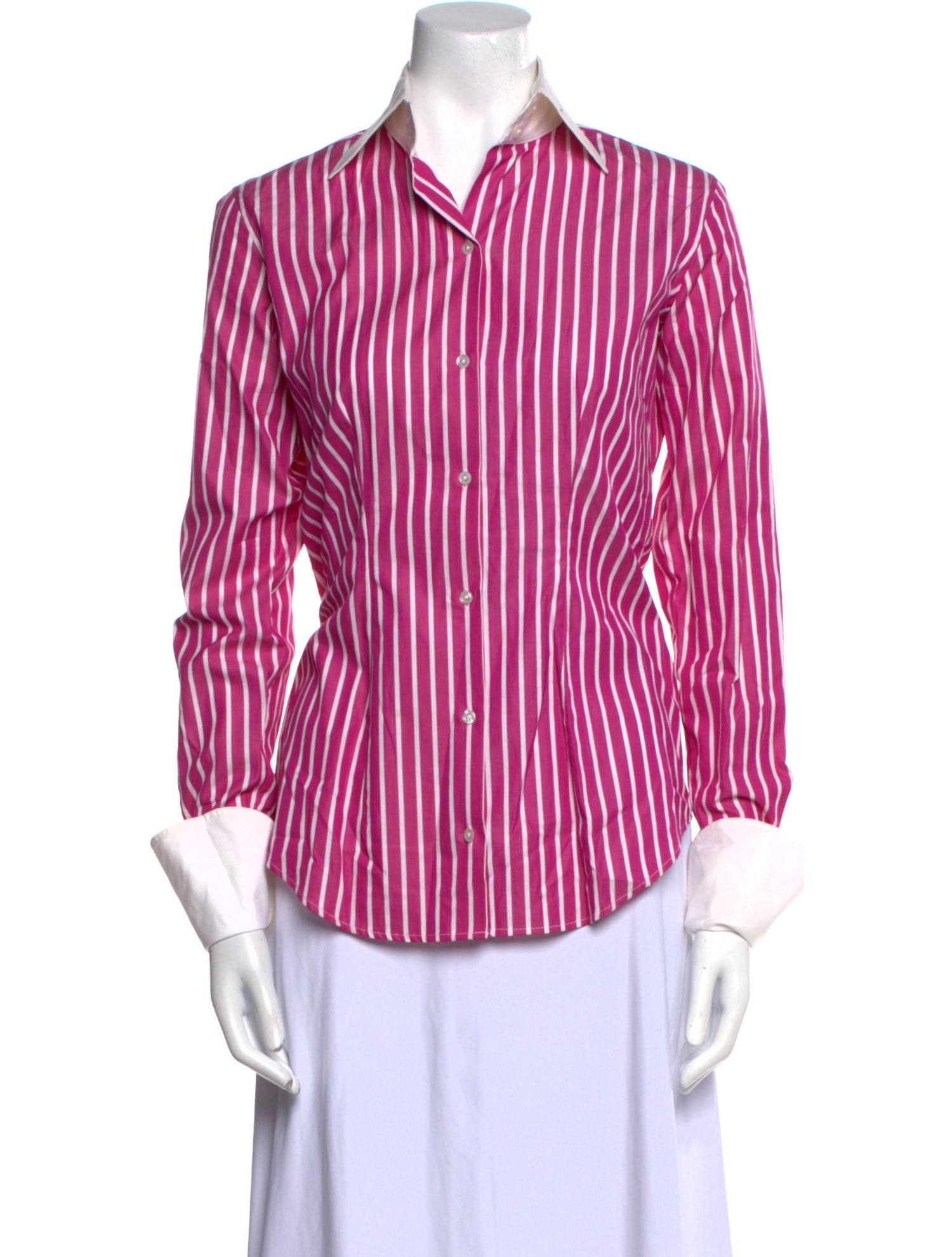 Ralph Lauren Black Label Striped Three-Quarter Sleeve Button-Up Top