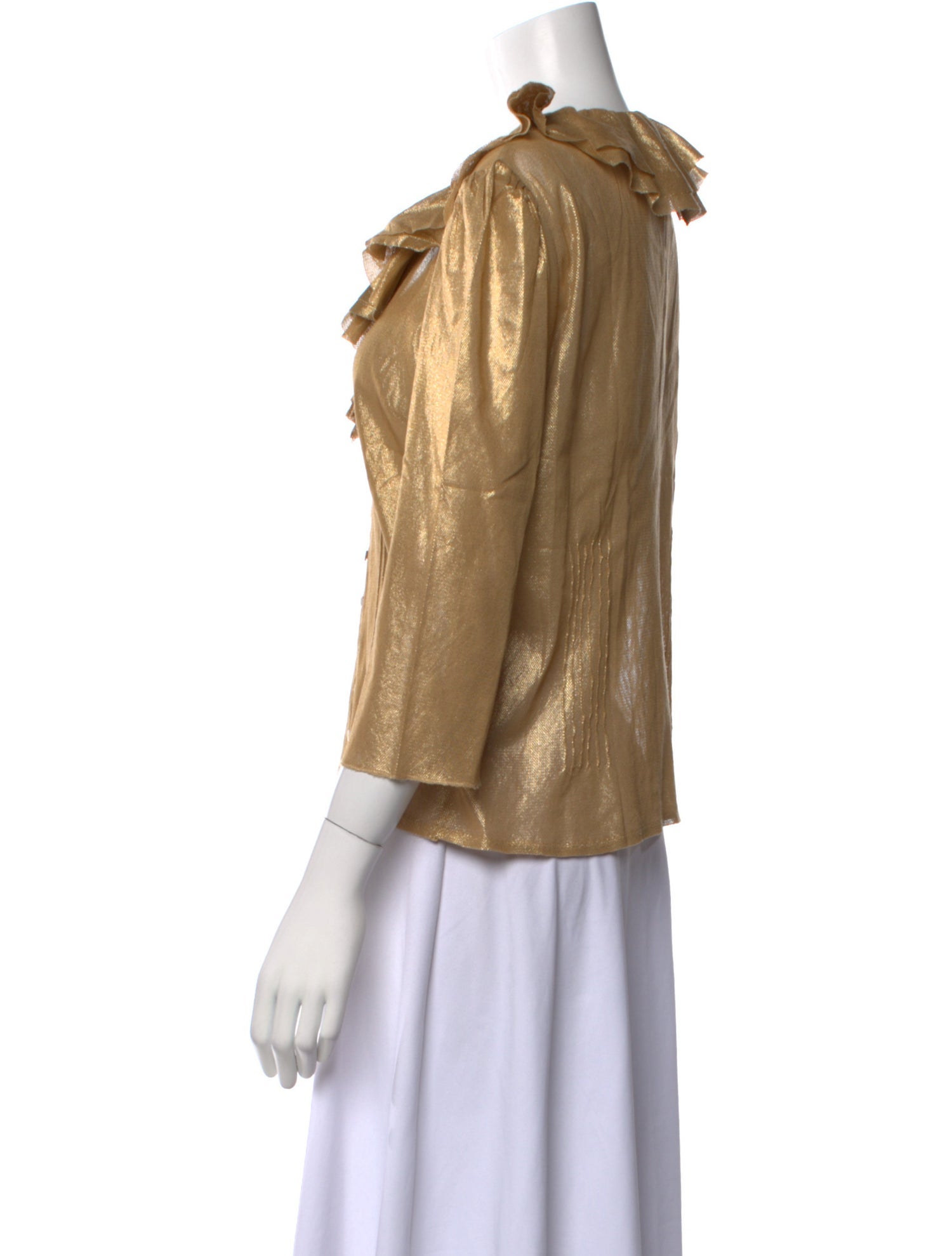 Ralph Lauren Black Label V-Neck Three-Quarter Sleeve Button-Up Top