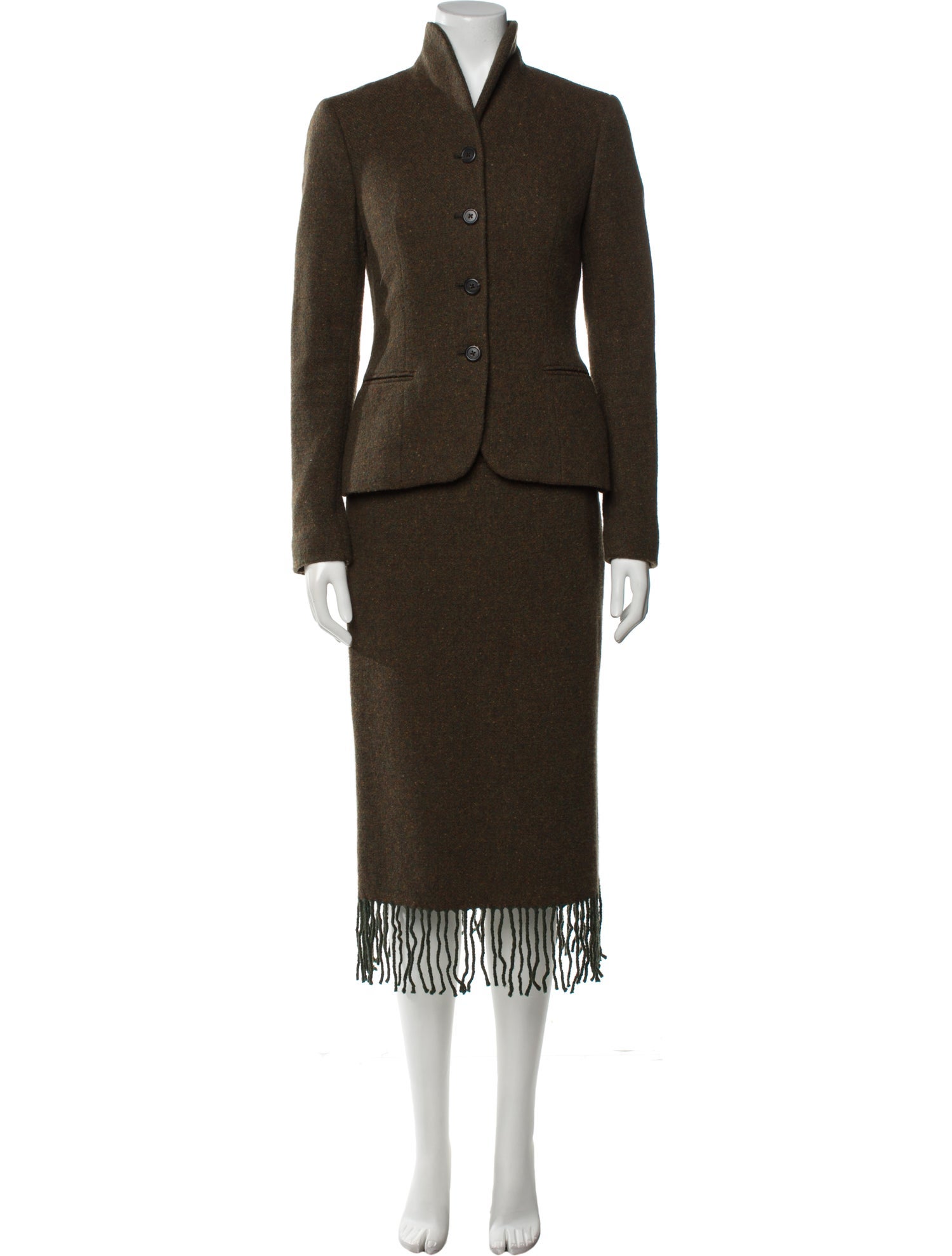 Ralph Lauren Black Label Wool Fringe Trim Accent Skirt Suit