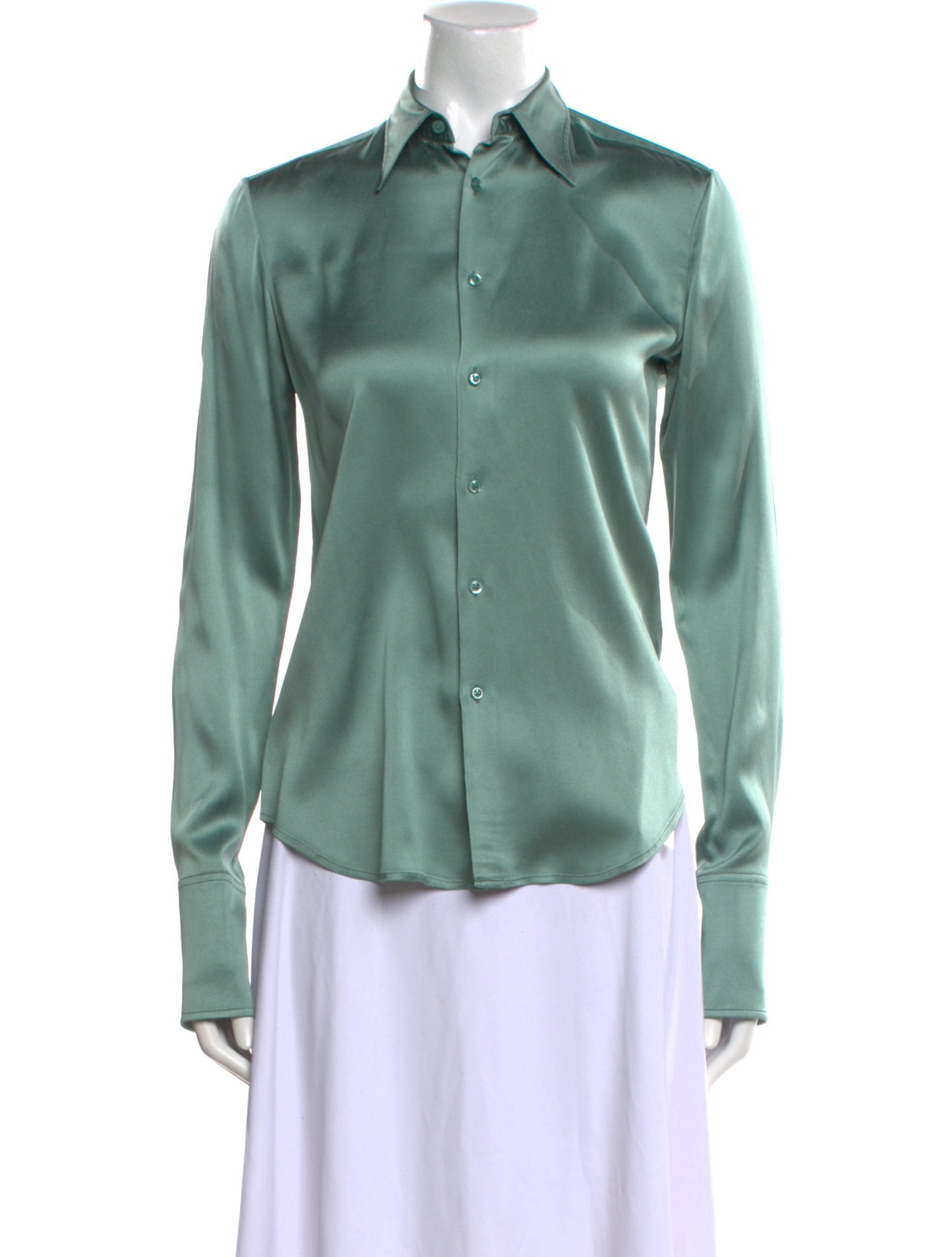 Ralph Lauren Black Label Silk Long Sleeve Button-Up Top