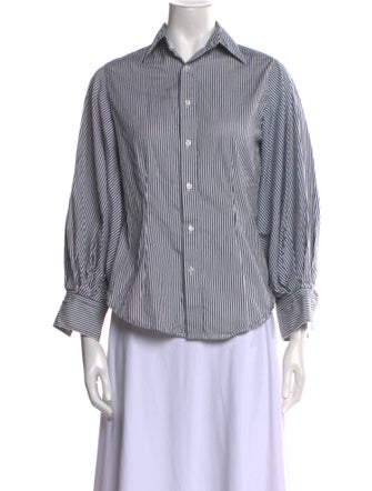 Ralph Lauren Black Label Striped Three-Quarter Sleeve Button-Up Top