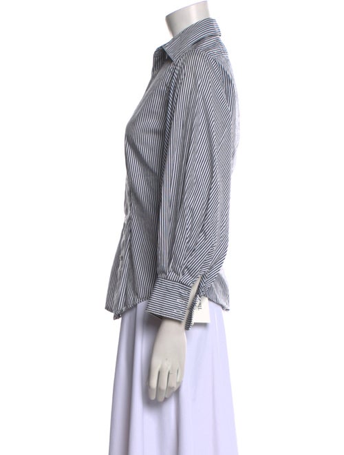 Ralph Lauren Black Label Striped Three-Quarter Sleeve Button-Up Top