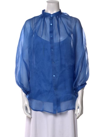 Ralph Lauren Black Label Silk Mock Neck Button-Up Top