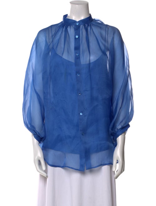 Ralph Lauren Black Label Silk Mock Neck Button-Up Top