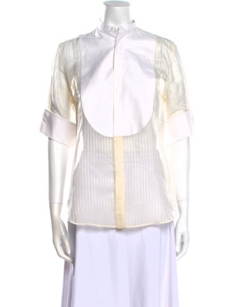 Ralph Lauren Black Label Striped Mock Neck Button-Up Top