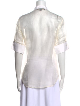 Ralph Lauren Black Label Striped Mock Neck Button-Up Top