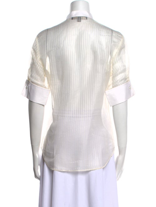 Ralph Lauren Black Label Striped Mock Neck Button-Up Top