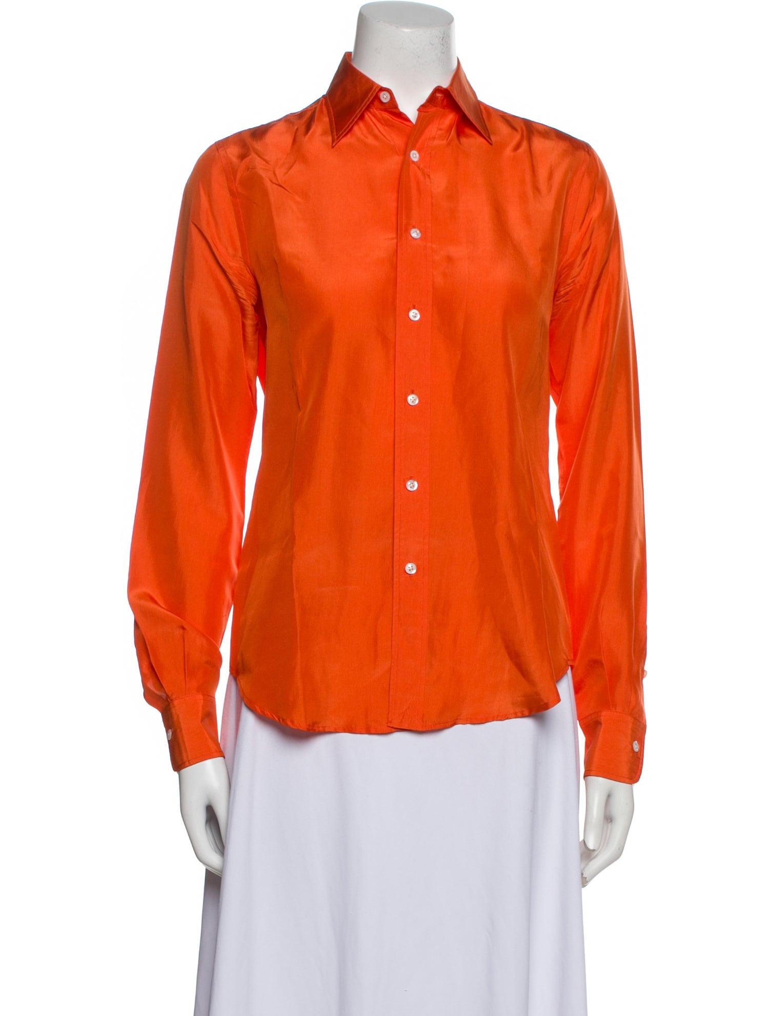 Ralph Lauren Black Label Silk Long Sleeve Button-Up Top