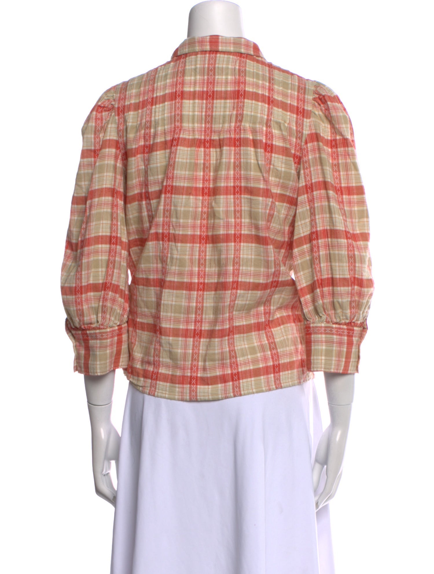 Ralph Lauren Black Label Plaid Print Three-Quarter Sleeve Button-Up Top