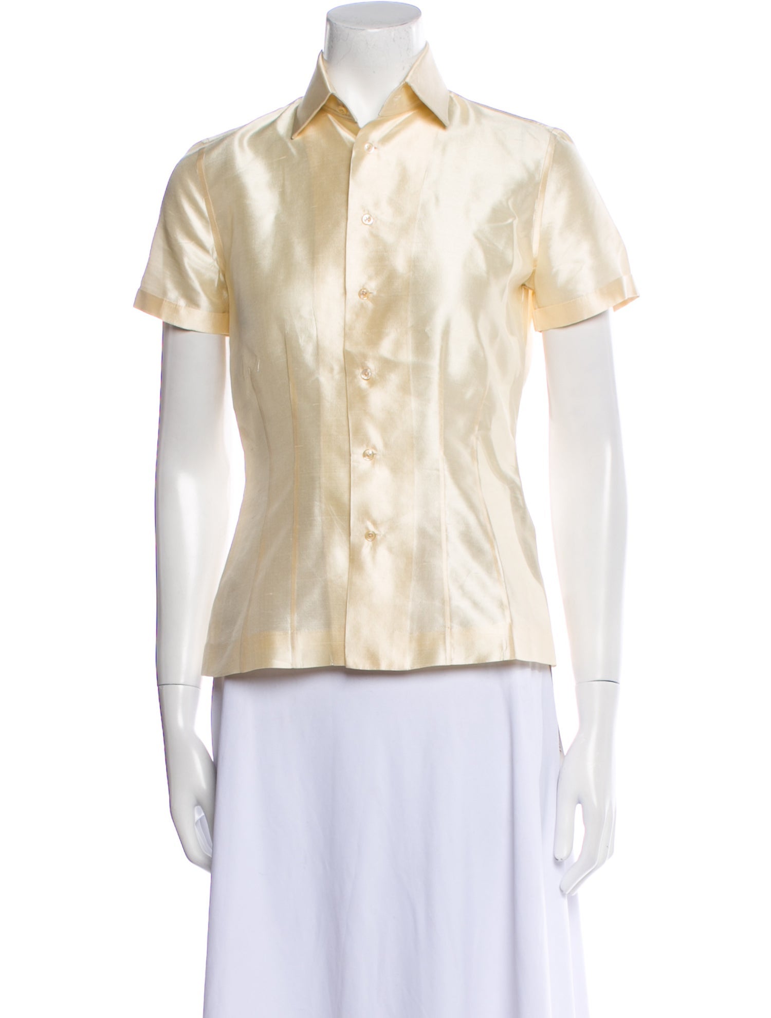 Ralph Lauren Black Label Silk Short Sleeve Button-Up Top