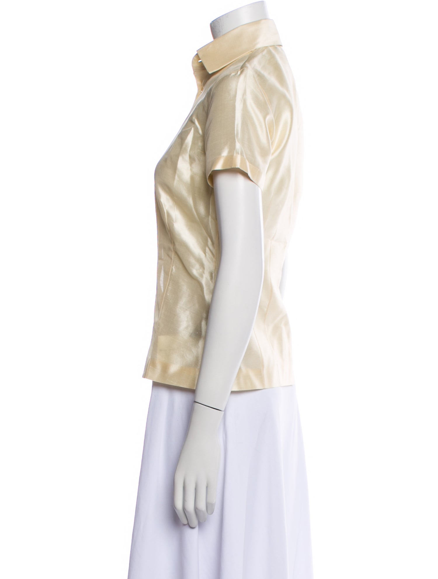 Ralph Lauren Black Label Silk Short Sleeve Button-Up Top
