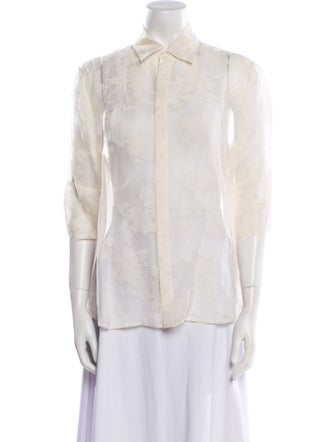 Ralph Lauren Black Label Lace Pattern Three-Quarter Sleeve Button-Up Top