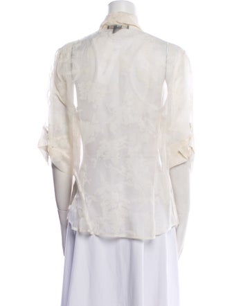 Ralph Lauren Black Label Lace Pattern Three-Quarter Sleeve Button-Up Top