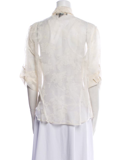 Ralph Lauren Black Label Lace Pattern Three-Quarter Sleeve Button-Up Top