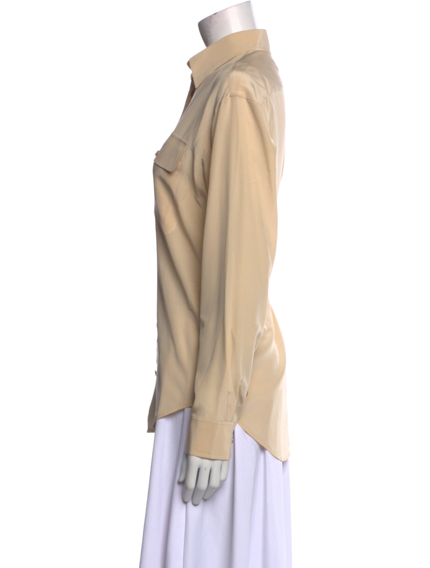 Ralph Lauren Black Label Silk Long Sleeve Button-Up Top