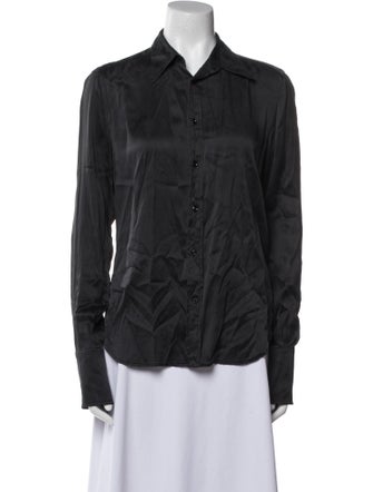 Ralph Lauren Black Label Silk Long Sleeve Button-Up Top