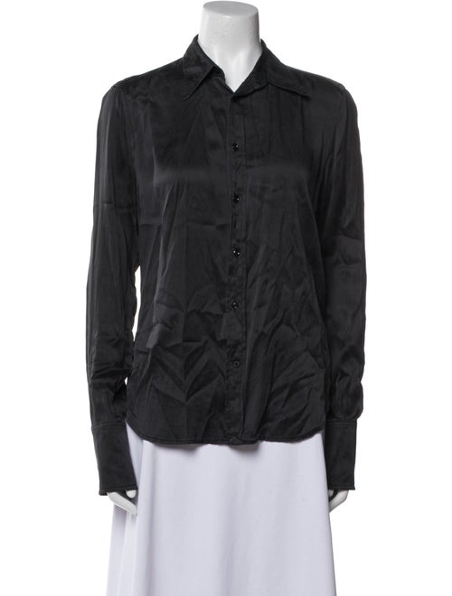 Ralph Lauren Black Label Silk Long Sleeve Button-Up Top