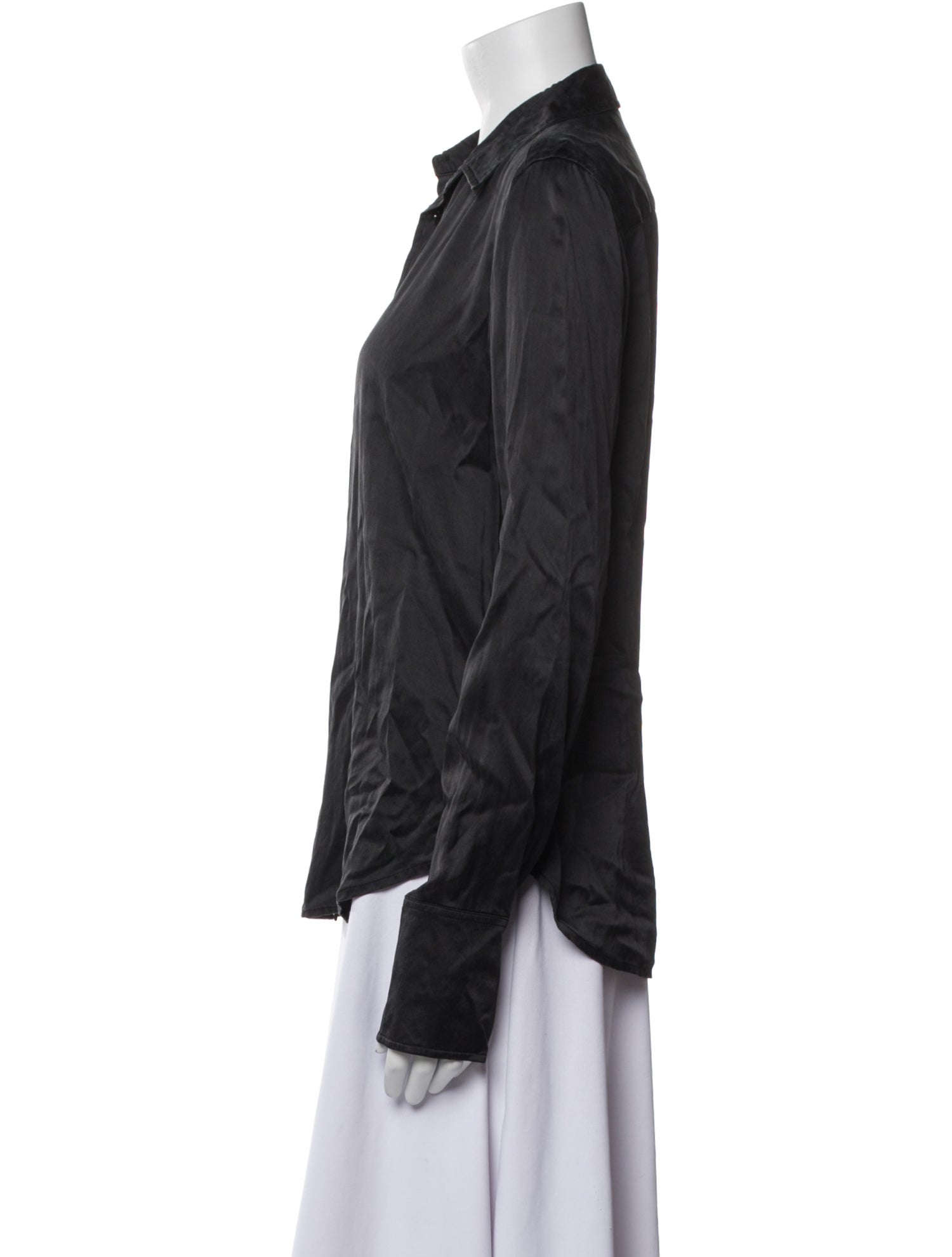 Ralph Lauren Black Label Silk Long Sleeve Button-Up Top