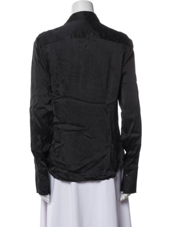Ralph Lauren Black Label Silk Long Sleeve Button-Up Top