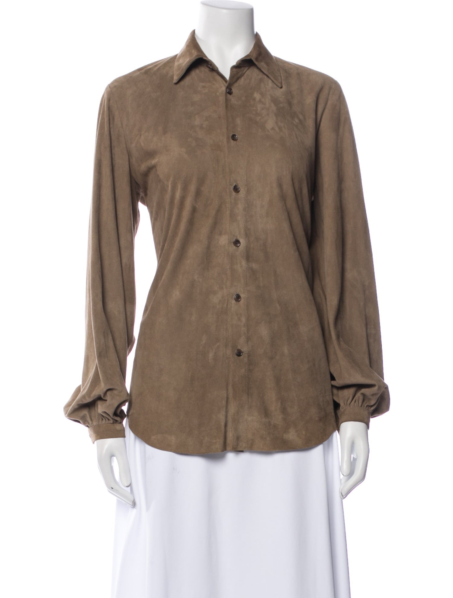Ralph Lauren Black Label Suede Long Sleeve Button-Up Top