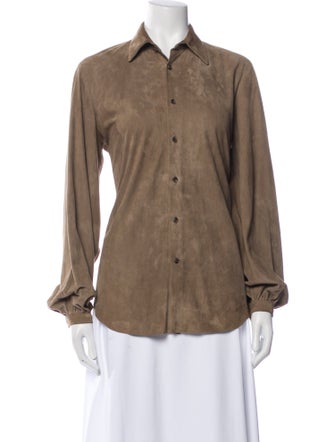 Ralph Lauren Black Label Suede Long Sleeve Button-Up Top