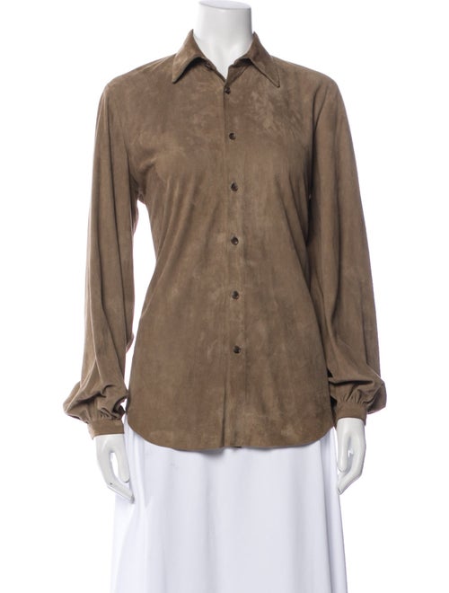 Ralph Lauren Black Label Suede Long Sleeve Button-Up Top