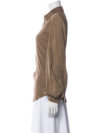 Ralph Lauren Black Label Suede Long Sleeve Button-Up Top