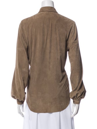 Ralph Lauren Black Label Suede Long Sleeve Button-Up Top