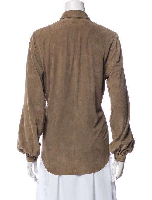 Ralph Lauren Black Label Suede Long Sleeve Button-Up Top