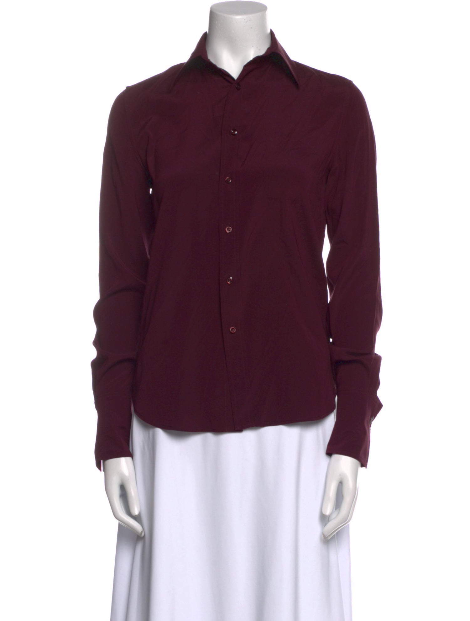 Ralph Lauren Black Label Silk Long Sleeve Button-Up Top