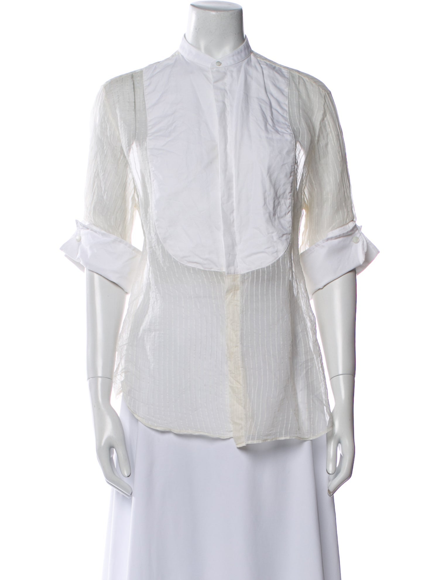 Ralph Lauren Black Label Mock Neck Three-Quarter Sleeve Button-Up Top