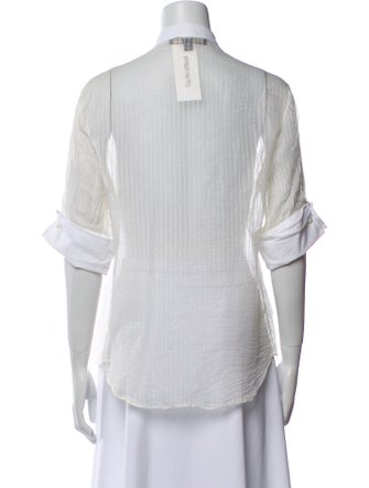 Ralph Lauren Black Label Mock Neck Three-Quarter Sleeve Button-Up Top