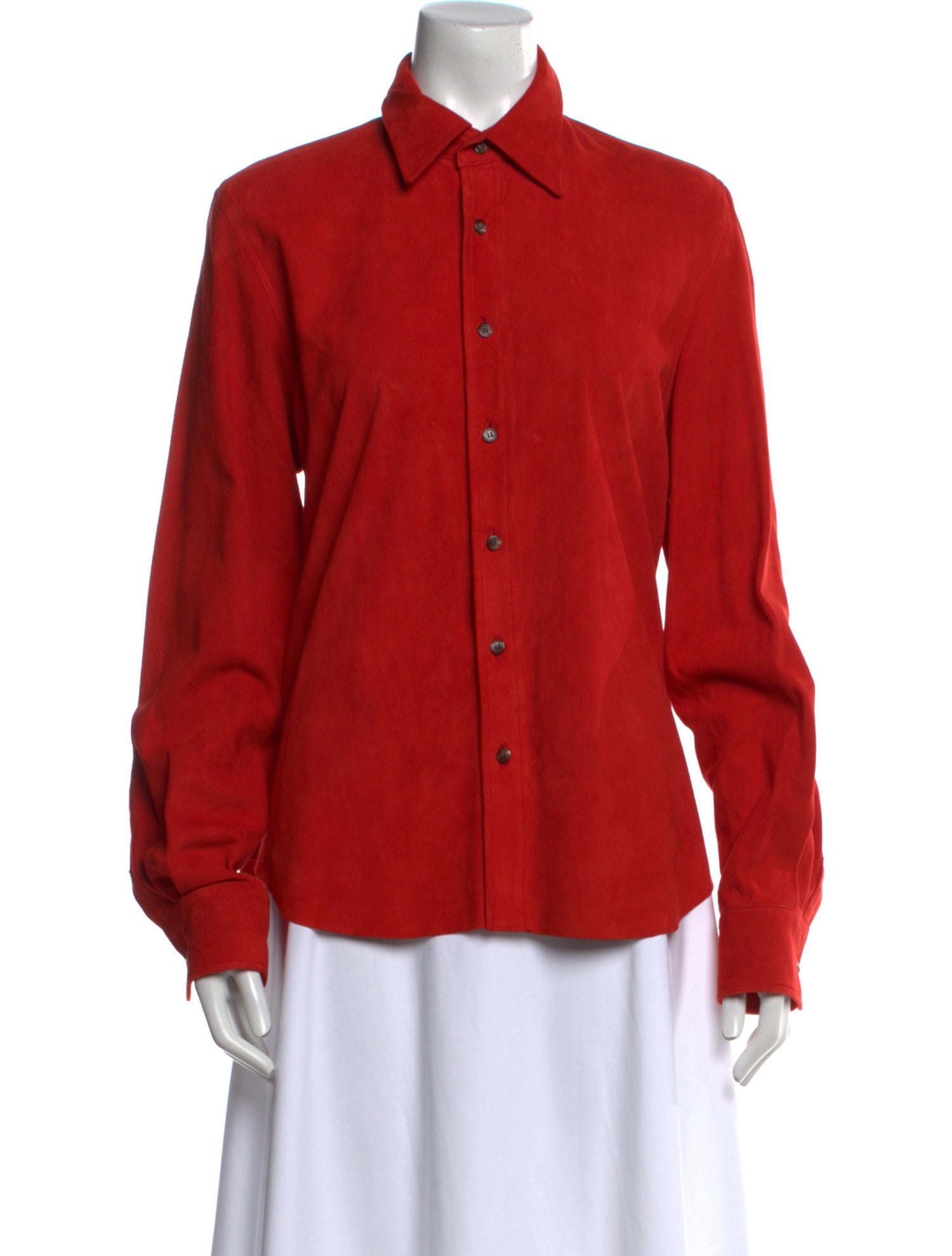 Ralph Lauren Black Label Lamb Leather Long Sleeve Button-Up Top